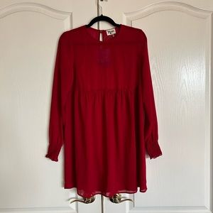 Show Me Your MuMu Sample Sale Ruffle sheer red lined mini‎ dress size medium